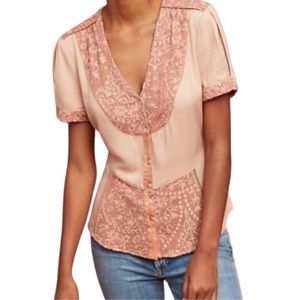 Anthropologie Tiny Talia Blouse Peplum Top in Dusty Blush Rose Size Medium